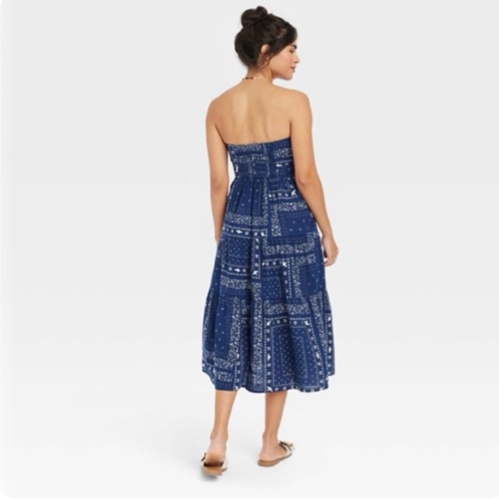 SALE BANDANA PRINT STRAPLESS MIDI DRESS - Picture 3 of 12